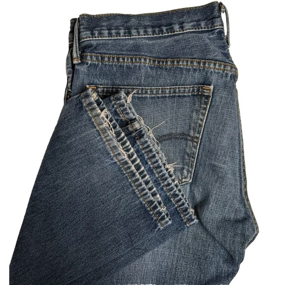 Levi's Jeans Men 36x30 Vintage 527 Blue Denim Dark Wash Frayed Hem Bootcut - Picture 9 of 16